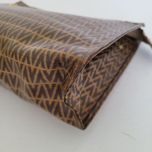 Mario Valentino Bag Clutch Pouch Vintage Handbag Zip Designe Italian Brown Logo - Picture 8 of 9